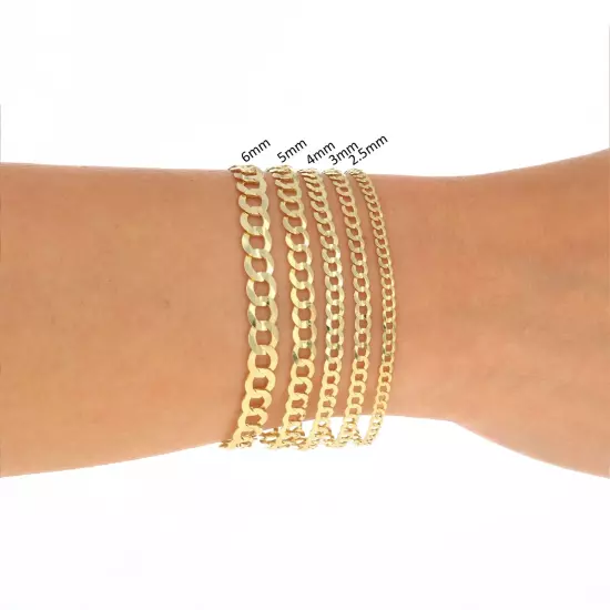 10K Yellow Gold Solid 2mm-12.5mm Curb Cuban Chain Link Necklace Bracelet 7"- 30"