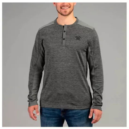 VORTEX Men's Northern Heights Henley Grey Heather LS Shirt (220-19-GHT)