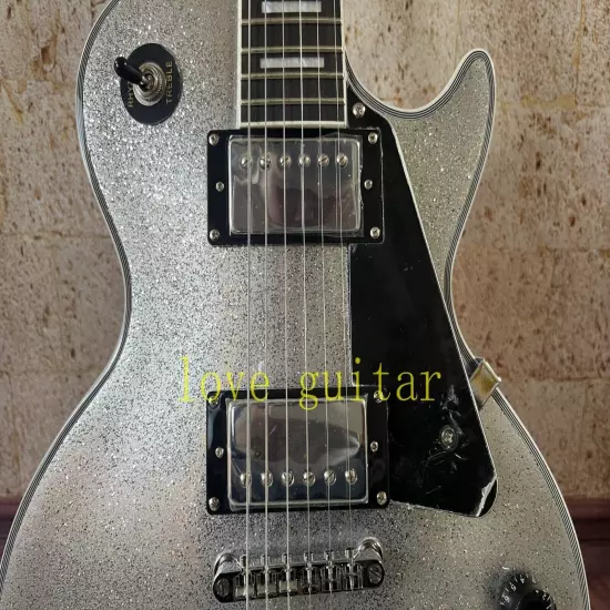 LP Custom electric guitar Silver Sparkle Metal Flake Mahogany body 6 string