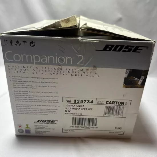 BOSE Companion 2 Multimedia Speaker System Cables Instructions Box