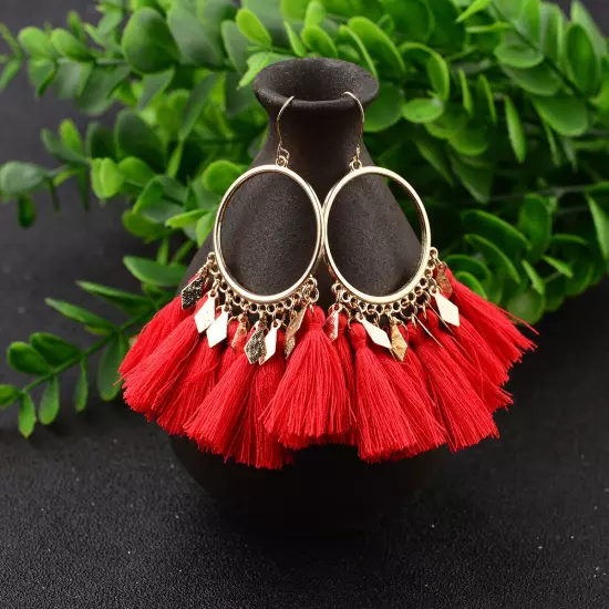 Fashion Women Bohemian Earrings Long Tassel Fringe Drop Dangle Ear Stud Jewelry