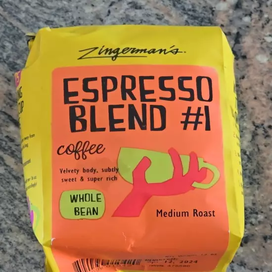 Zingermans Whole Bean Coffee, Espresso Blend #1, Medium Roast, 12oz, 2024