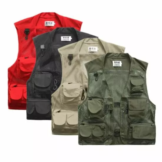 Men Fishing Vest Multi-Pocket Quick Dry Mesh Vest Jacket Outdoor Waistcoat XXL