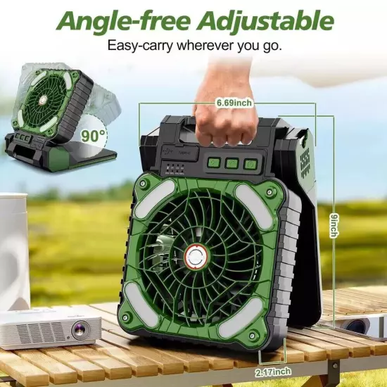 Portable Solar Powered Camping Fan USB Rechargeable Variable Speed w/ LED Light