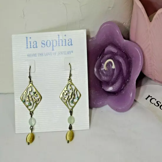 Beautiful Lia Sophia "ATRIUM" Dangle Earrings, Glass Cat's Eye, NWT