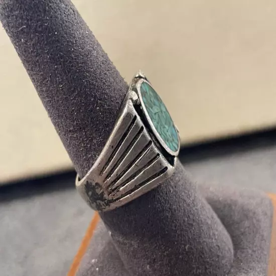 Sterling Silver native designed crush Turquoise Signet Ring Size 8.5--1389.23