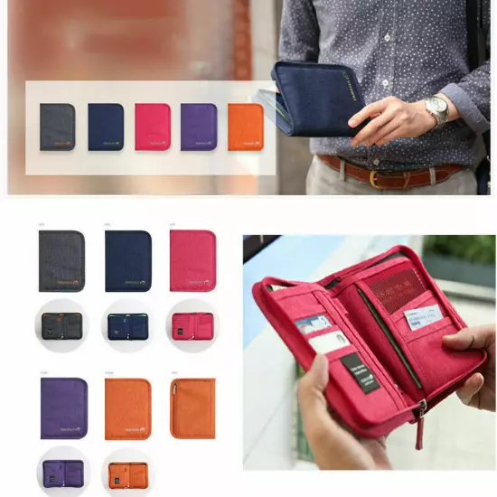 Family Travel Wallet Passport Holder RFID Blocking Document Organizer Bag Case