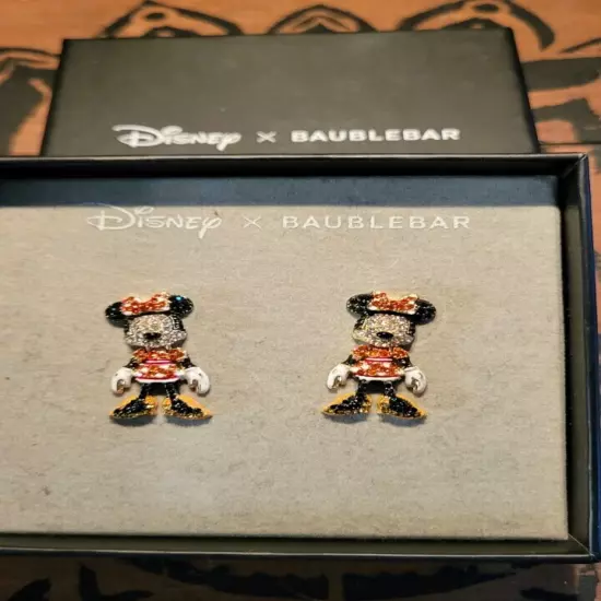 NEW Disney x Baublebar Minnie Mouse Rhinestone Dangle Earrings Enamel In the Box