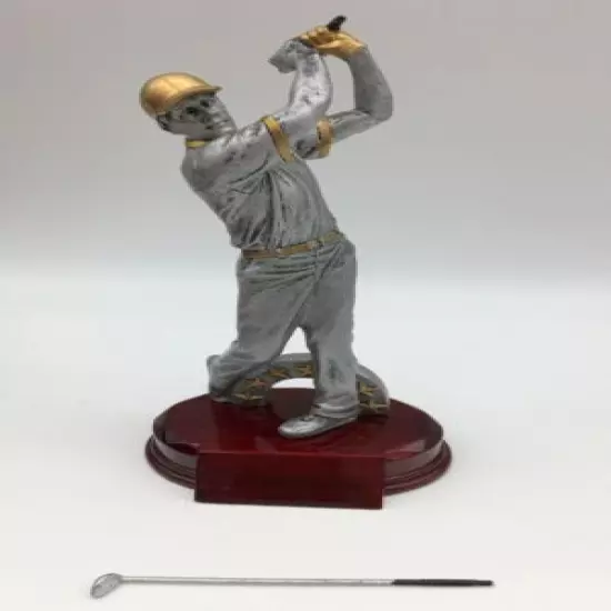 New Golf Trophy Resin on Wood Base Standing Contemporary Man 10" tall