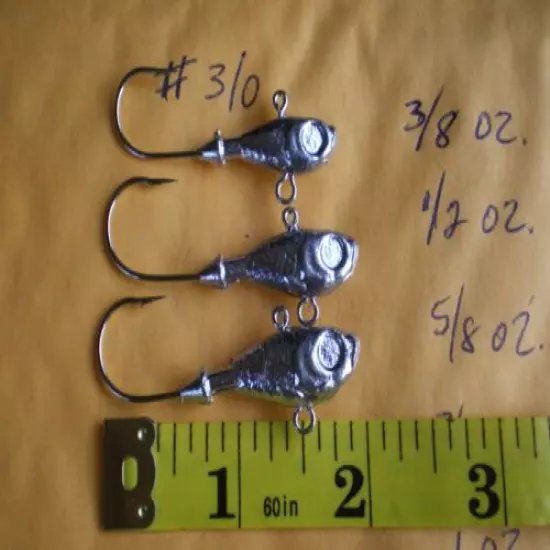 45 PCS. ULTRA MINNOW JIG LURE 5/8,1/2,3/8 OZ. #3/0 WITH TWO EYES/UNPAINTED 15 EA