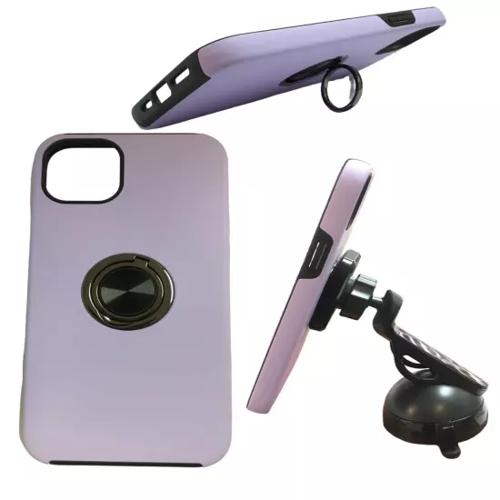 Silky Smooth Magnetic Ring Kickstand Case For iPhone 14P/15P, Free Temper Glass