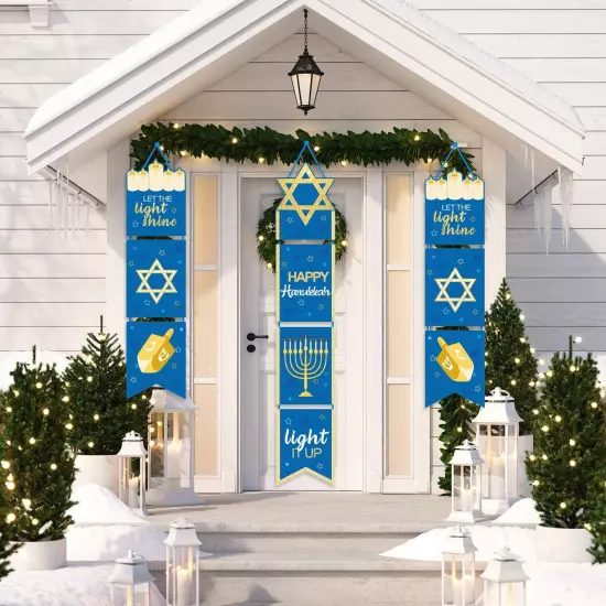 Happy Hanukkah Banner Chanukah Decorations Hanukkah Porch Hanging Welcome Sig...