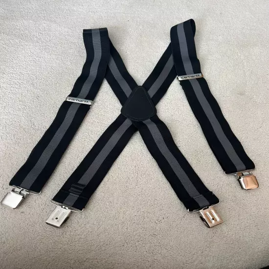 Carhartt Suspenders Black 2" Wide Clip On Adjustable Stretch Utility Heavy Duty