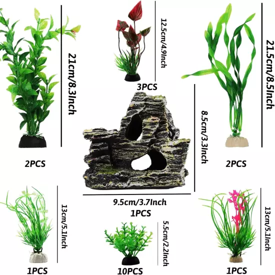 Fish Tank Accessories Aquarium Decorations Rock Plants, 20Pcs Green Fish Tank De