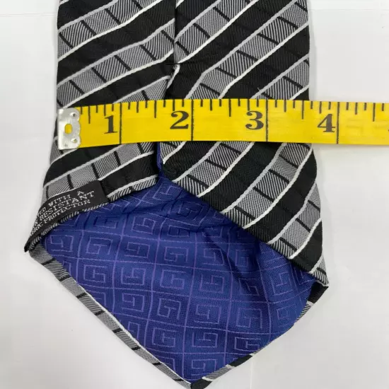 George Silver Black Regimental Striped Repp Silk Tie 3.6" x 57"