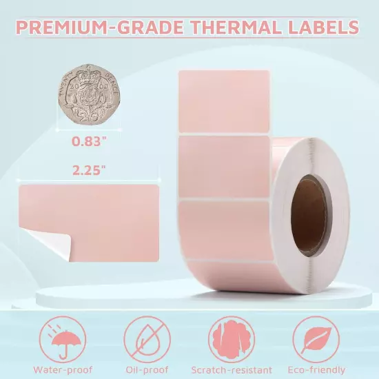 OFFNOVA 2.25"x 1.25" Thermal Direct Labels, Roll of 1000 2.25”x1.25”, Pink 