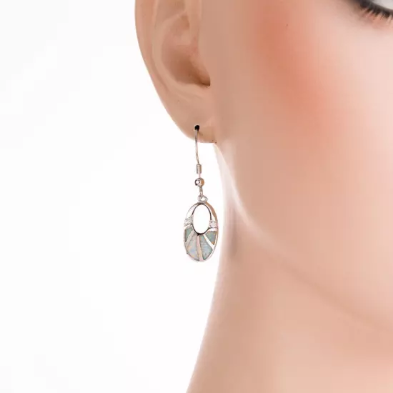 White Fire Opal Oval CZ Silver Jewelry Women Dangle Drop Earrings