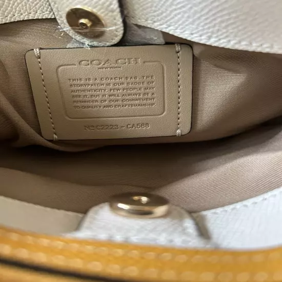 Coach Shoulder Bag Gray Yellow Blue Logo Leather