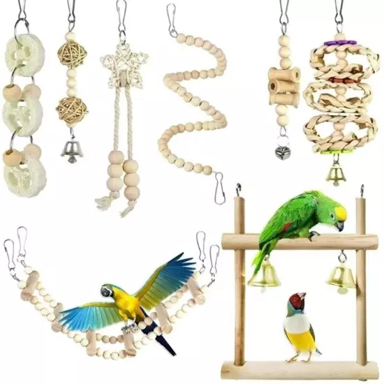 8PCS Set Combination Parrot Bird Toys Wood Articles Bite Pet Bird Toys for4772