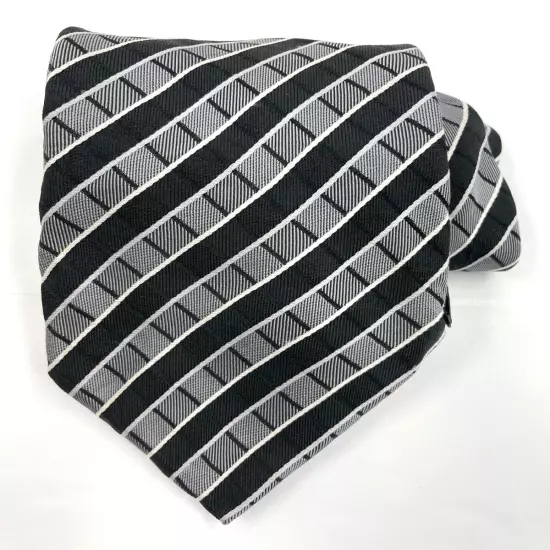 George Silver Black Regimental Striped Repp Silk Tie 3.6" x 57"