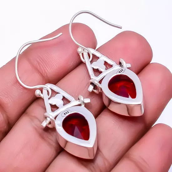 Red Garnet Designer Handmade 925 Sterling Silver Earring 1.64" E_9288_86_51