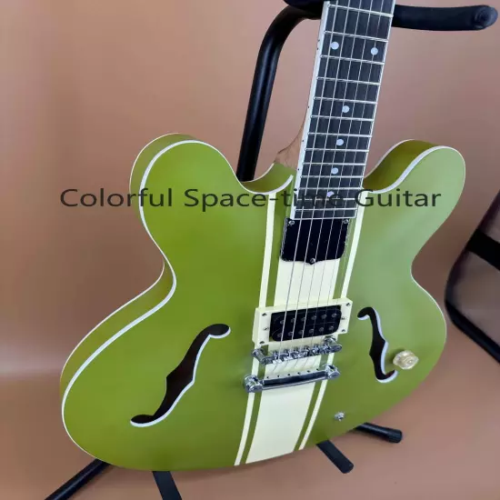 Green ES-335 Semi-Hollow Custom Electric Guitar Maple Body Fixed Bridge