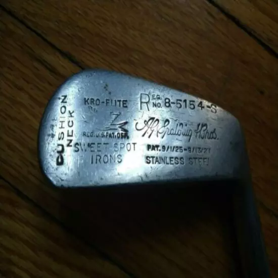 Antique1920s AG Spalding &Bros Golf Club Hickory Wood Kro Flite “Sweetspot" Iron