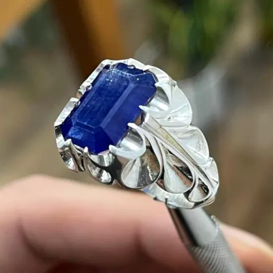 NATURAL BLUE SAPPHIRE RING 925 STERLING SILVER HANDMADE MEN'S RING MEN'S JEWELRY