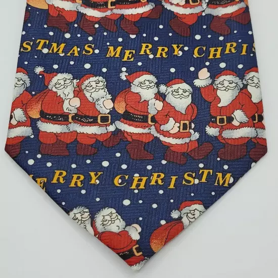 Merry Christmas Santa Blue Necktie Polyester Classy Business Style Vintage Korea