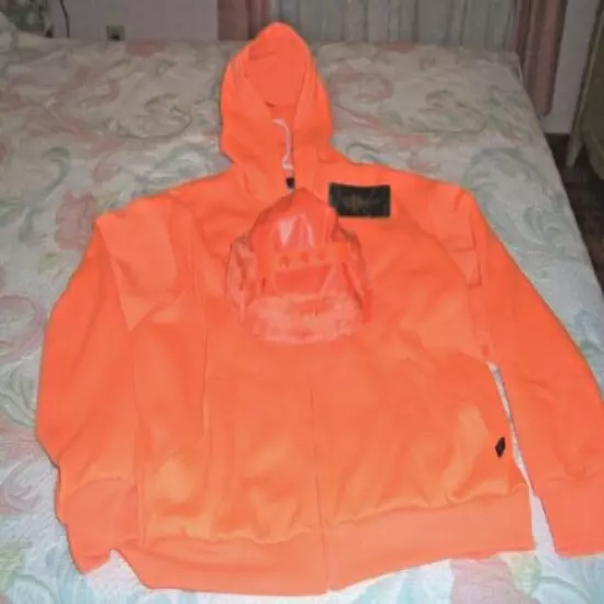 (CC31) N/E Outfitters Hunting Wear-Blaze Orange Lined Hooded Sweat Jacket + Hat