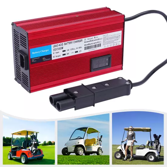 Golf Cart Battery Charger 48 Volt 12 Amp Barrel 2-Pin Plug Trickle Charging Mode