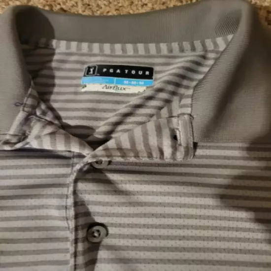 PGA Tour Men's Golf Shirt Airflux Size Medium Grey Stripes