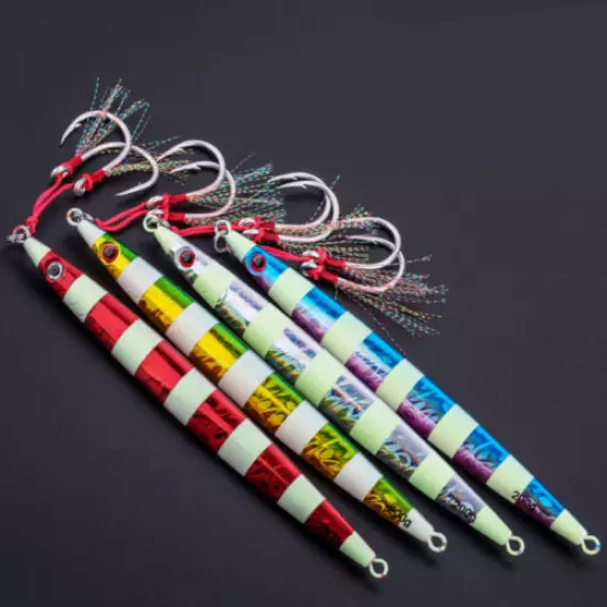 4pcs Glow Metal Double Hooks Jig Lures Saltwater Fishing Lures Jigging 100g/400g