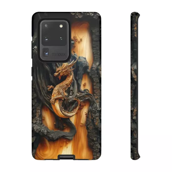 For iPhone, Samsung Galaxy, Pixel - Phone Case Cover - Carved Wood Dragon Print