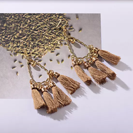 Fashion Women Bohemian Earrings Long Tassel Fringe Drop Dangle Ear Stud Jewelry