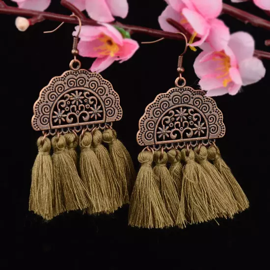 Fashion Women Bohemian Earrings Long Tassel Fringe Drop Dangle Ear Stud Jewelry