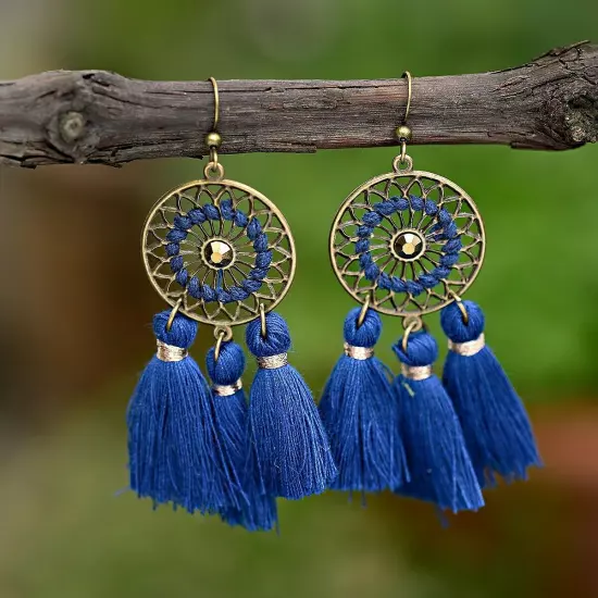 Fashion Women Bohemian Earrings Long Tassel Fringe Drop Dangle Ear Stud Jewelry