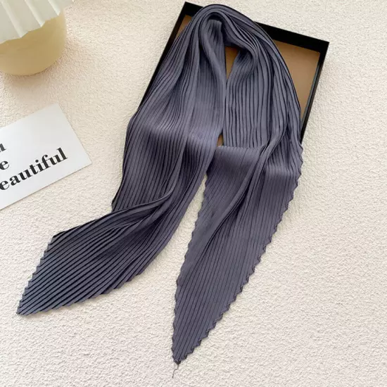 Women's Square Silk Pleated Head Hair Neck Scarf Satin Neckerchief Scarf