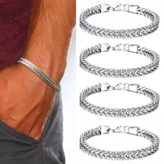 Mens Silver Steel Bracelet Heavy Wristband Bangle Chains Jewelry D0Z1 G3A1 ~