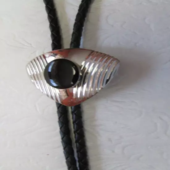 Western Bolo Lariat Silver Tone Inset Black Stone Tie Men's Accessories Metal