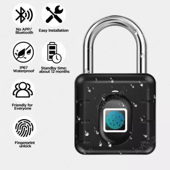 Waterproof Fingerprint Smart Padlock Locker Anti-theft Biometric Fingerprints