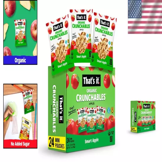 100% Organic Apple Fruit Crunchables - 24 Packs of Healthy Plant-Based Snacks