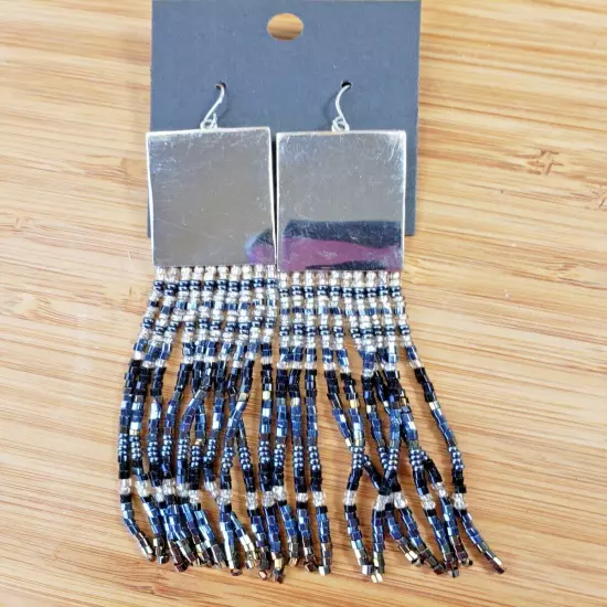 nOir Jewelry Silver Beaded Dangle Earrings Statement