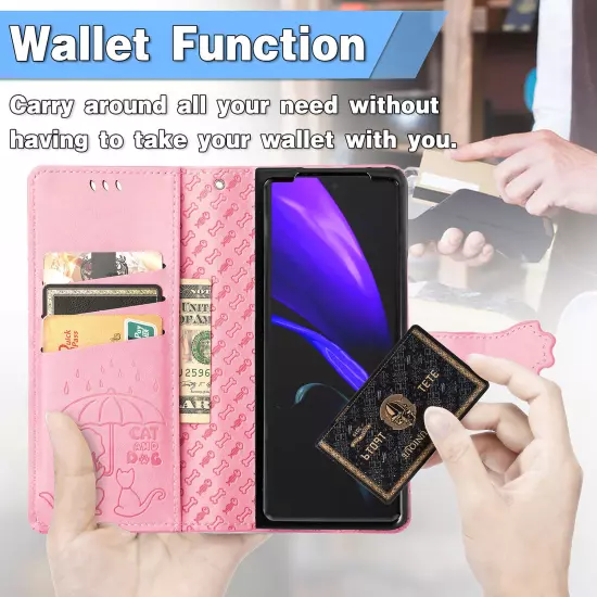 For samsung galaxy z fold 3/4/5/6 Cute PU Leather Flip Phone Case Kickstand NEW