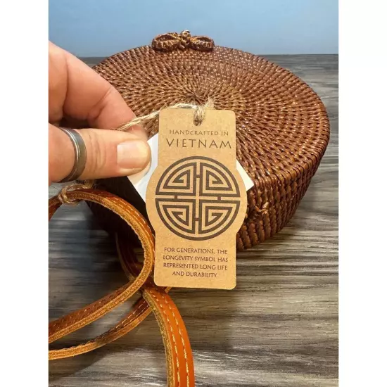 Women's Brown Circle Rattan Woven Bow Closure Crossbody Bag Bohemian Purse