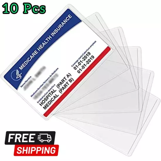 10 Pack- Medicare Card Holder Protector Sleeves - Clear Vinyl Credit Card Covers