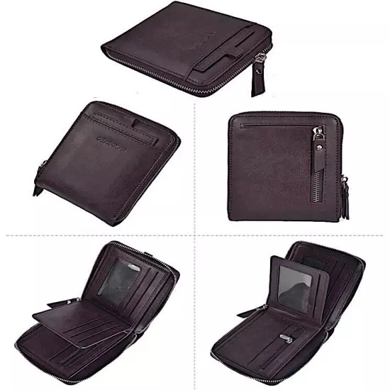 Men RFID Blocking Leather Bifold Wallet Credit Card ID Holder Zip Around Purse