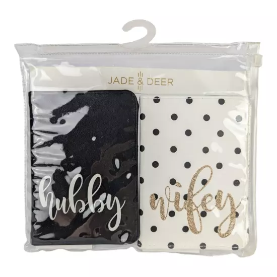 Jade & Deer "Hubby/Wifey" Passport Holders Set of 2 - Black & White w/Polka Dots