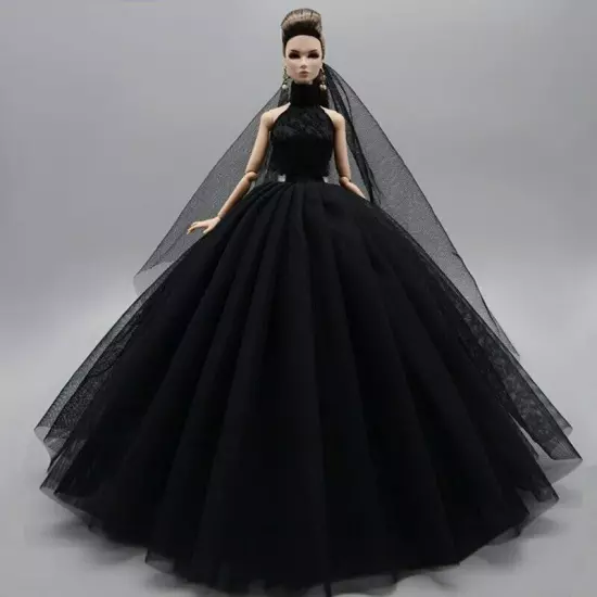 Black Style 1/6 Doll Clothes Handmade Wedding Dress 11.5" Dolls Outfits Gown Toy