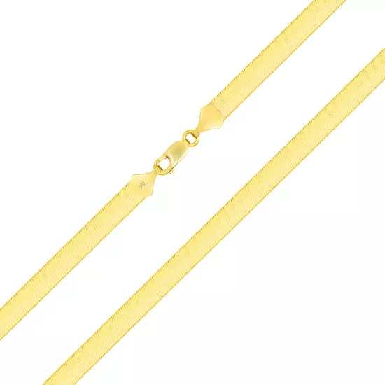 10K Yellow Gold Solid 3mm-9mm Flat Silky Herringbone Chain Necklace 16"- 24"